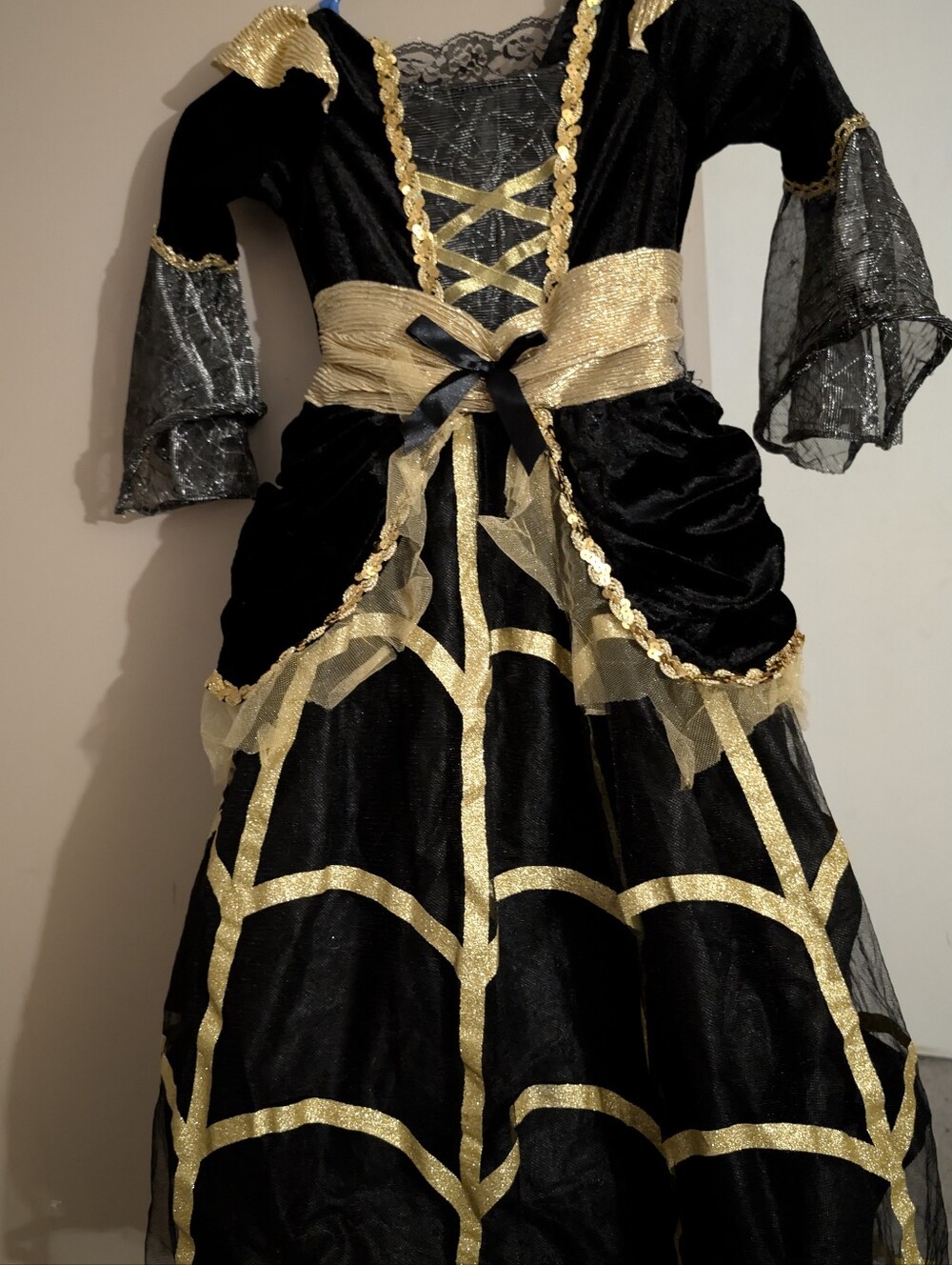 Black & Gold Spider Witch Costume Dress for Kids
